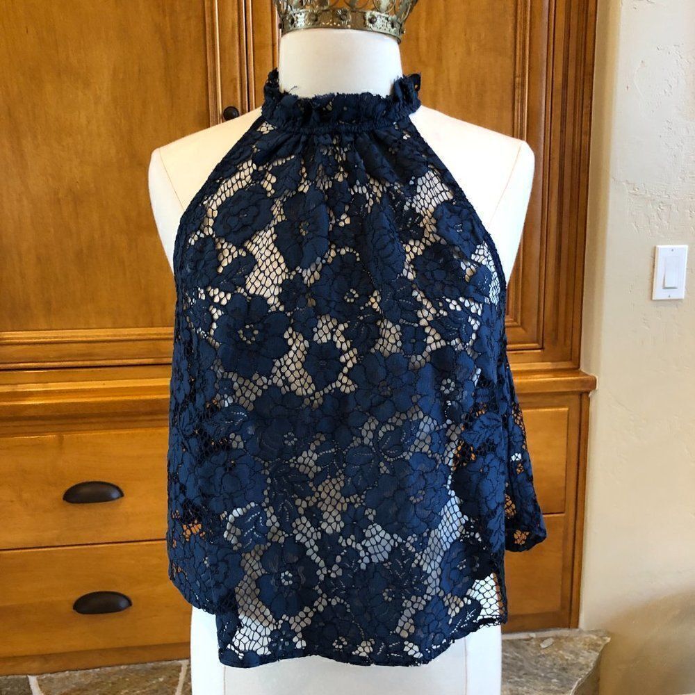 Free People Navy Sweet Meadow Dreams Lace Top Size S NWT